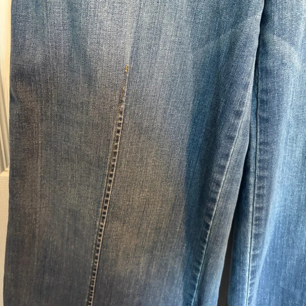 Spanx Flare Jeans Blue High Waist Stretch Pull On Wide Leg Front Seam Large Tall - Picture 6 of 16